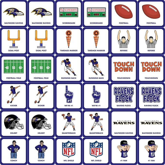 MasterPieces Sports Games - Baltimore Ravens NFL Matching Game - Game for Kids and Family - Laugh and Learn