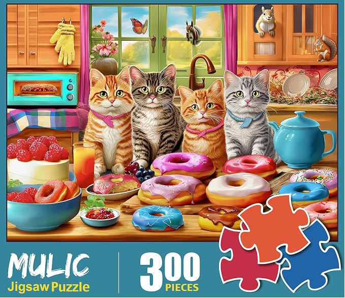 300 Piece Puzzles for Adults Kids Ages 6-8 8-12 - Kittens and Donuts | Gift for Kids