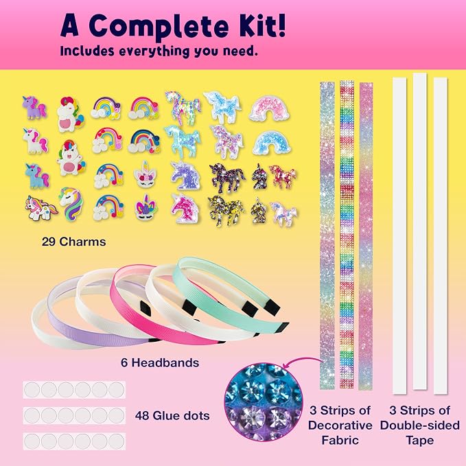 PURPLE LADYBUG DIY Unicorn Girls Headbands - Unicorn Gifts for Girls 4-6, 7 Year Old Girl Birthday Gifts Idea, Fun Hair Accessories Set for Age 5 6 7 8 9 10, Arts and Crafts for Kids Ages 6-8