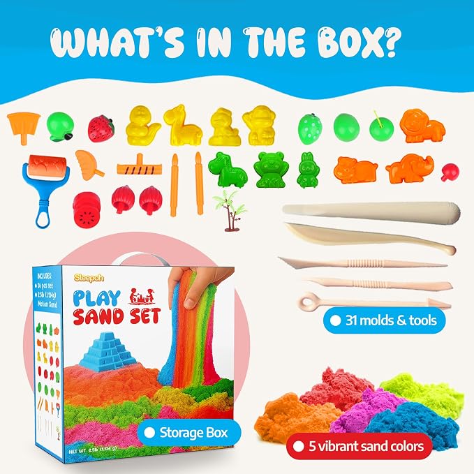 Play Sand Craft Kit Set for Boys & Girls 36p Sensory Bin No Mess Kids Toy | Great for Ages 3 4 5 6 7 8 – Perfect for Shaping Squeezing Scooping – Large Arts & Crafts Set – Birthday Gift
