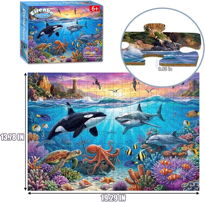 Puzzles for Kids Ages 6-8 Year Old, 200 Piece Magical Underwater World | Jigsaw Puzzles for Boys & Girls Educational Learning Toy Kids Ages 6 7 8 9 10, Family Game Gift, Holiday Gifts for Boys Girls