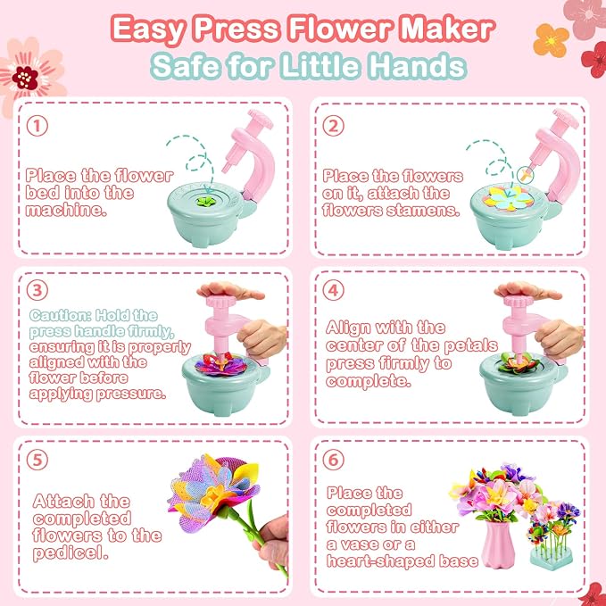 Fabric Flower Bouquets Toys for 3+, Flower Making Kit, DIY Arts and Crafts | DIY arts & crafts activity for preschool toddlers, Screen-free craft gifts for craft-loving girls 3-6+, Home classroom toys
