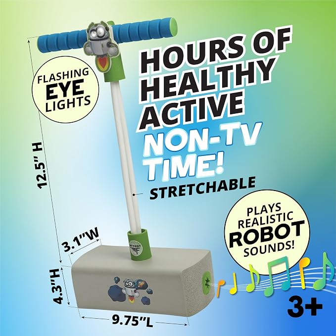 Flybar My First Foam Pogo Jumper for Kids Fun and Safe Pogo Stick for Toddlers, Durable Foam and Bungee Jumper for Ages 3 and up, Supports up to 250lbs, Robot