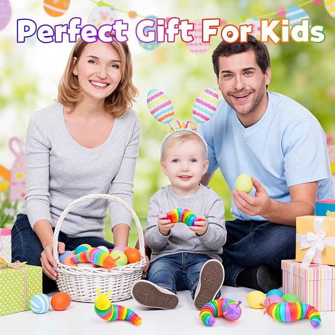 Cevioce 3PCS Slug Fidget Toys Bulk, Toddler Sensory Figette Worm for Adults Stress Relief for Autism ADHD Autistic Travel Toys Stocking Stuffer Gifts for Boys Girls 3+ Easter Basket Stuffers for Kids