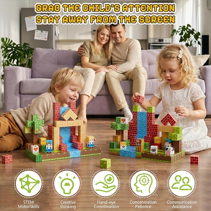 200PCS Magnetic Building Blocks Set, Magnetic Tiles Kids Build Cubes STEM Game Toys, Build Forest World Set, Christmas Birthday Gifts for Boys & Girls Age 3 4 5 6 7 8 9 10, 0.78 in Size | STEM Game Stacking Toys for Kids, Birthday Gifts for Boys and Gi...