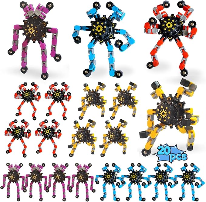 20 Pack Funny Sensory Fidget Toys,Deformable Chain DIY Robot Spinners Fingertip Stress Relief Gyro Toy Birthday Gifts Christmas Goodie Bag Stuffers Classroom Prizes Party Favors for Kids Adults