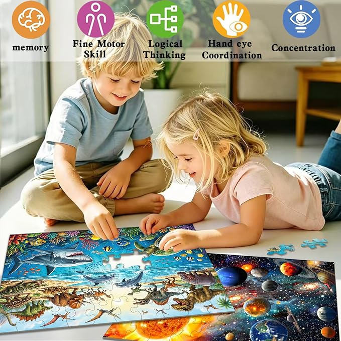 Puzzles for Kids Ages 4-6 6-8, 60 Piece Puzzles for Kids(2 Packs) | Jigsaw Puzzles Toddler Learning Educational Toy Set - Ocean, Dinosaur & Space, Kids Puzzles Ages 5-8 Toys Gifts