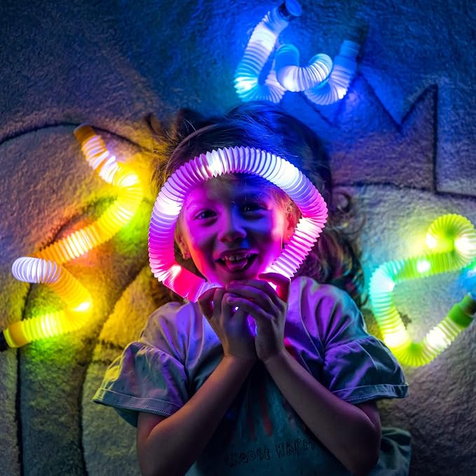 nutty toys Light Up Sensory Toys - Large Pop Tubes - Glow Sticks - Creative STEM Learning for Kids & Toddlers - Top ADHD Autism Fidget 2026, Best Boy & Girl Christmas Stocking Stuffers Gifts Idea