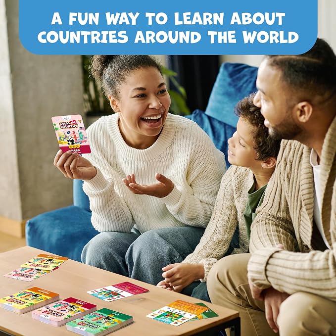 Guess the Country Card Game, World Geography for Kids 8-12, Teens & Adults | Educational game, geography trivia challenge quiz, classroom, high school, country & world flags flash cards, learning gift