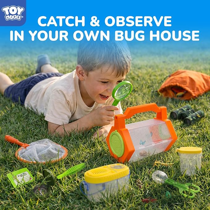TOY Life Kids Explorer Bug Catcher Kit with Safari Costume, Binoculars Kids Outdoor Toys, Bug Toys, Butterfly Net, Camping Set Outdoor Activities Adventure Kit Nature Exploration Gifts Kid Ages 3-12
