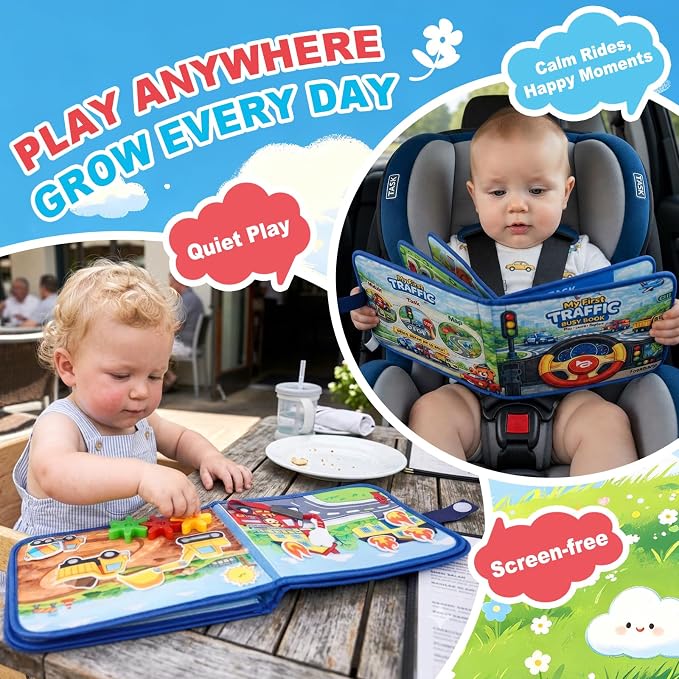 Traffic Busy Book for Toddlers 1-3, Montessori Toys Busy Board, Educational Quiet Activity Book, Toddler Travel Toys for 1 2 3 Year Old Boys Girls, Learning Toy Birthday Gift