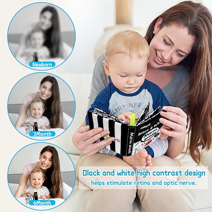 Dr.Rapeti 6 Pack Soft Books, High Contrast Cloth Book, Bath Book, Baby Book | Baby Shower Toy, Washable, Nontoxic, Educational Learning Toy, Sensory Book, Baby Soft Cloth Book, Crinkle Soft Book