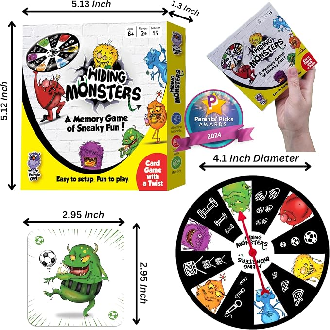 Hiding Monsters Award Winning Memory Games for Kids Ages 4-8. Spinner Wheel | Award-winning memory game with a spinner wheel. Easy to learn, high replay, fun for kids and families. Matching game