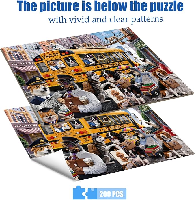 Puzzles for Kids Ages 6-8 8-10 200 Piece Puzzles Colorful Bus Dog Puzzle | 200 Piece for Learning Educational Puzzles .Puzzles for 6 7 8 9 10 11 12 years old boys and girls.Learning Puzzle Toy