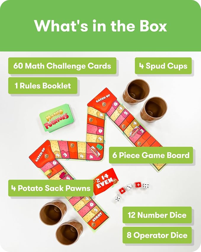 SimplyFun Math’d Potatoes Board Game, Math Game for Kids Ages 8+, Educational Dice Game with Addition and Subtraction - Fun Math Challenge for 2-4 Players