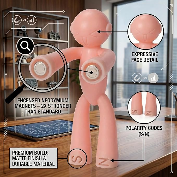 MAGMEN Magnetic People Figures 40 Pc, Magnet Men Kids Airplane Travel Toys | 3 in. poseable fidget figures, mixed colors, magnets securely embedded. Quiet car, desk and road trip play. With metal tin.