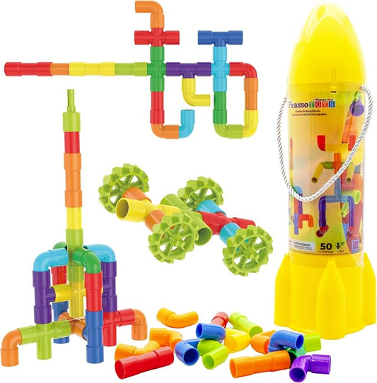 PicassoTiles Pipe Tube Construction Building Toys Stacking Toy Puzzle Game for Early Learning Montessori Playset Educational Connector Blocks Brain Development Kit Ages 3+ Toddler Boys & Girls PTT137