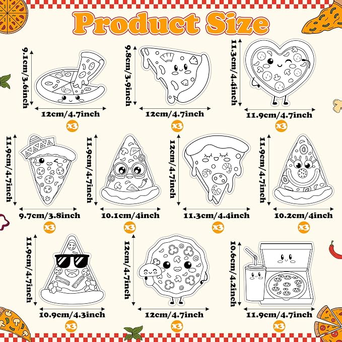 Pizza Coloring Arts Craft Kits - 30Pcs Pizzas Themed Color Your Own Magnets for Kids Delicious Pizza Blank DIY Coloring Magnets for Summer Holiday Party Fridge Refrigerator Classroom Activities Decors
