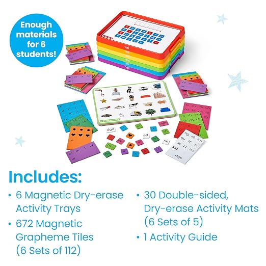 hand2mind Advancing Phonics Word Work Small Group Set, Magnetic Letter Tiles, Magnetic Letter Trays, Kindergarten Phonics Manipulatives, Phonemic Awareness, Science of Reading Classroom Materials