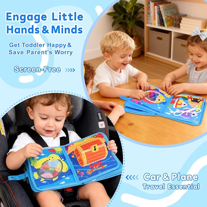 Ocean Busy Book for Toddlers 1-3 Montessori Toys Busy Board for 1 Year Old Boy Gifts Girl Toys Educational Learning Quiet Activity Books Toddler Easter Basket Stuffers Travel Toys Sea Animals