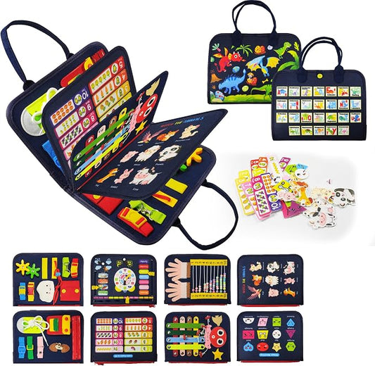 LearnToy Montessori Busy Board for Boys 3 4 5 Year | Sensory Toys for Toddlers 3-6, Ideal for Travel and Preschool - ABCs, 123s, Shapes, Colors, Animals, Weather, Birthday Gifts