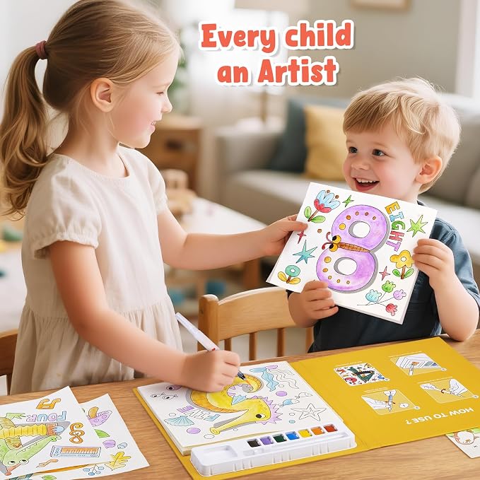 JoyCat Paint with Water Coloring Books for Toddlers (Numbers) | Watercolor Painting Set for Kids Ages 3-5 & 4-8, Arts & Crafts Drawing Activity Travel Toy, Birthday Gifts for Boys & Girls