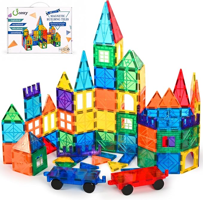 cossy 100 Pcs Magnetic Tiles Magnet 3D Building Blocks Set, Educational Construction Toys for 3+ Year Kids with Magnet Tiles, Educational,Recreational, Conventional