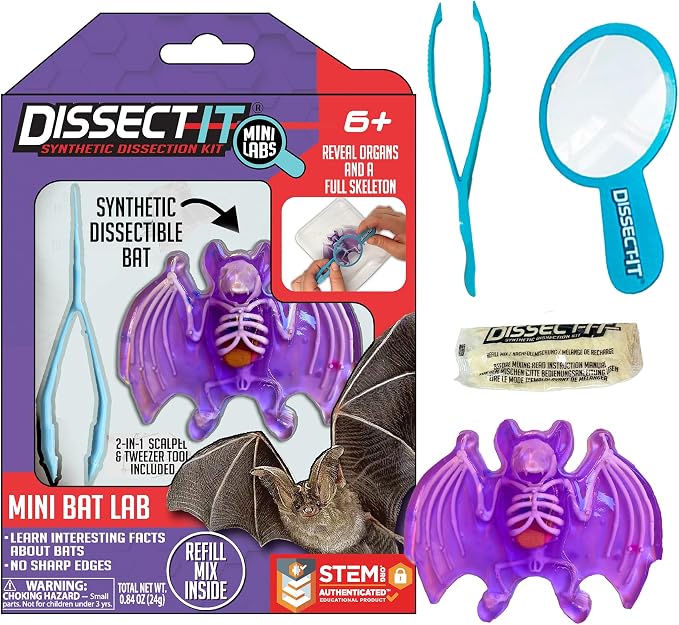 Top Secret Toys Dissect-It Mini Labs Bat Lab Dissection Kit for Kids, Realistic Synthetic Kids Science Kit - On, Biology and Animal Anatomy, STEM Toy, Ages 6+