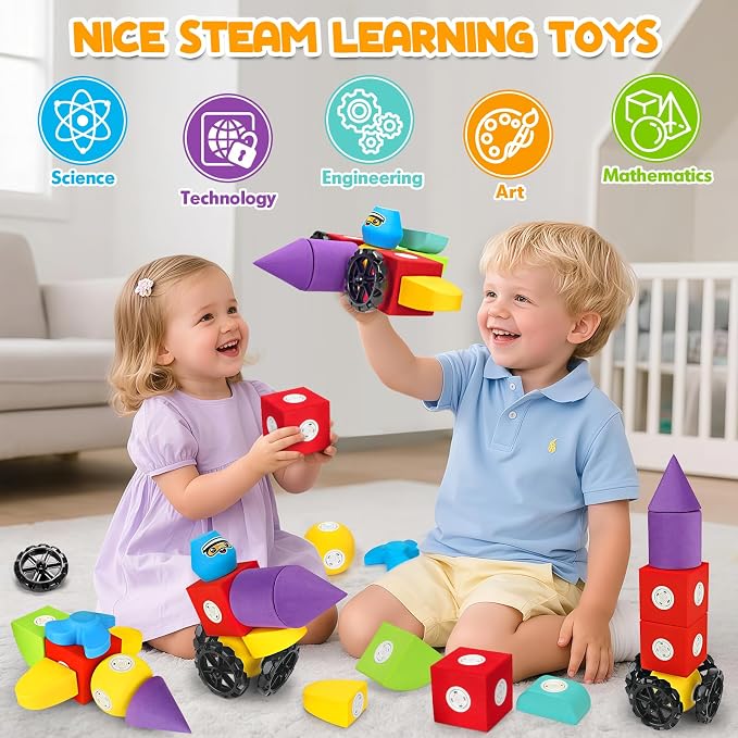 Hodurgyi 15 PCS Magnetic Foam Blocks, STEM Preschool Toys for Children, Magnetic Building Blocks for Toddlers, Kids Bath Toys and Montessori Sensory Toys, Birthday for Boys & Girls Age 3 4 5 6+