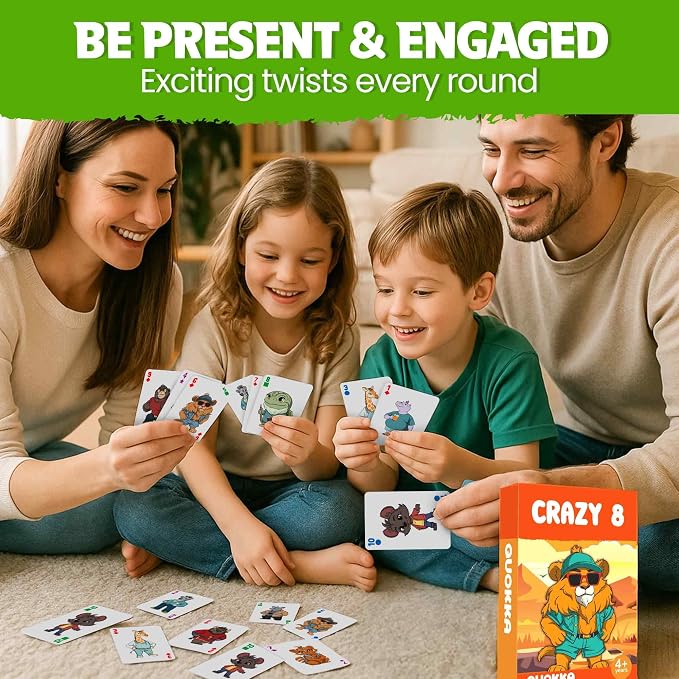 QUOKKA Card Games for Kids Ages 4–8, 6 Pack, Crazy 8, Go Fish, Old Maid, War, Slap Jack, Memory Match – Fun Family Games Playing Cards for Kids, Easy to Learn, Educational & Travel-Friendly Gift