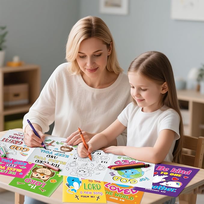 Dvbonike 24Pcs Bible Verses Coloring Books - Religious Theme DIY Color-in Pages with Inspirational Words Drawing Holiday Christian Activity Supplies for Sunday School Classroom Rewards Gift for Kids