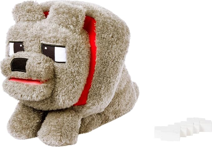 Mattel Minecraft Dennis the Wolf Plush Toy with Sound and Feeding Action | Food Mode, Stuffed Animal, Inspired by A Minecraft Movie (Amazon Exclusive)