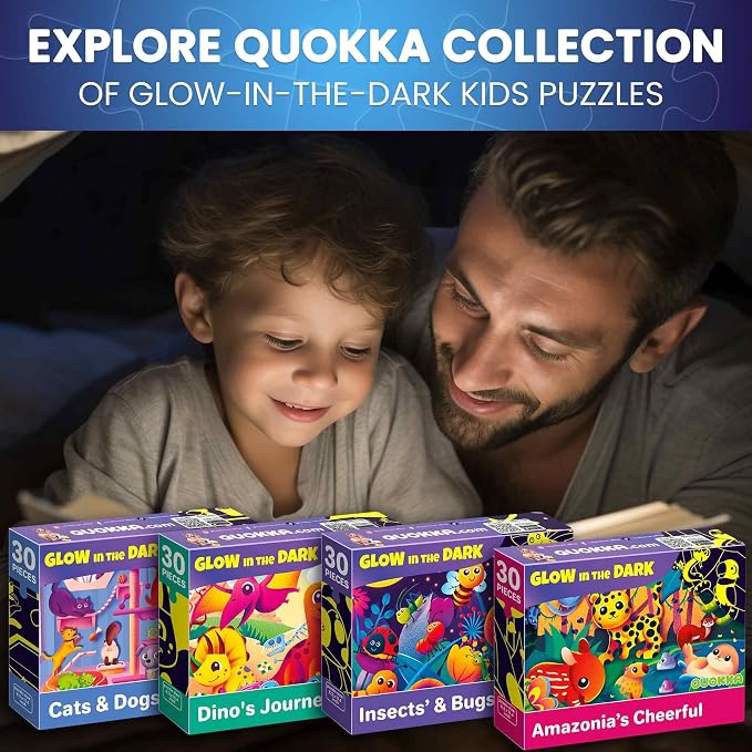 30 Pieces Puzzles for Kids Ages 3-5 – 4 Jigsaw Toddler Puzzles Ages 4-6 | Glow-in-The-Dark Dinosaur and Animals Learning - Educational Jigsaw Puzzle for Ages Kids 4-8 Years Old