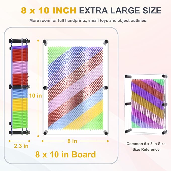 MICKYU Large Rainbow Sensory Fidget Desk Toy, 8x10 Inch | 3d pin art sensory toys for kids with autism, stress relief toy, novelty gift for girls
