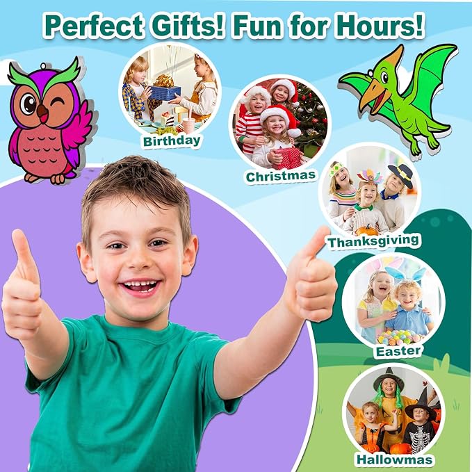 JRD&BS WINL 3D Art Kit for Kids Aqua Puffy Up Cute Animals, Paint by Number Craft for Kids, DIY Craft Activity for Ages 3-12,Travel Gifts for Girls & Boys Ages 4,5,6,7,8,9,10 (Animals)