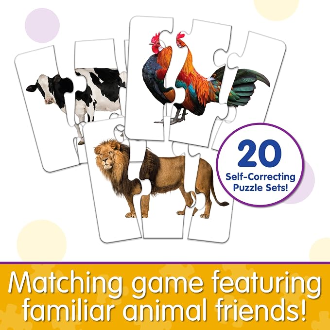 The Learning Journey: Match It! Head to Tail - 20 Self-Correcting Animal-Themed Puzzle Sets - Matching Puzzles for Children Ages 3-6 Years (40 Pieces)