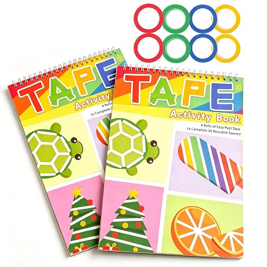 Kyerivs 2 Pack Tape Activity Books for Kids Ages 3-5 | Airplane Essential Travel Toys Road Trip Activities for Toddlers Quiet Toys for Kid Boy Christmas Stocking Stuffer Gift