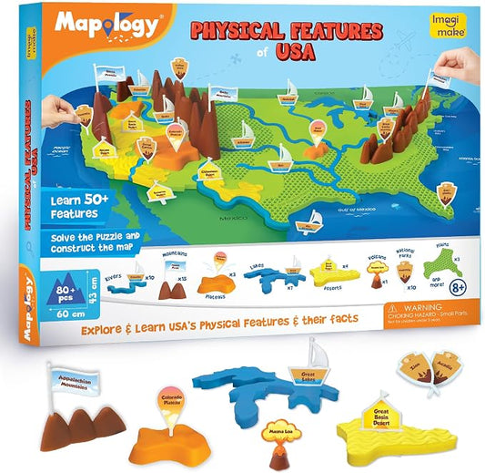 Imagimake Mapology Physical Features of USA, Geography Game for Kid Age 8+ | Educational 3D Jigsaw Puzzle, Learn Mountains, Rivers & Volcanoes, Back to School Gift for Boys & Girls Ages 8-12 Years Old