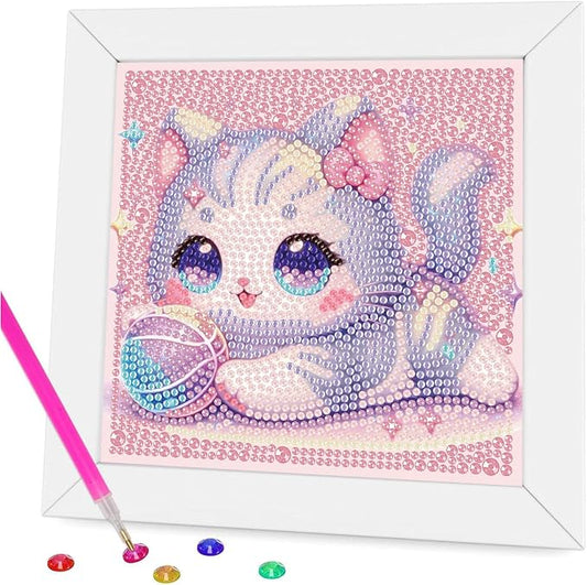 Gemozaic Cat Diamond Art Kits for Kids Ages 8-12 with Frame, 7 x 7 Inch | Cute Kitten Diamond Art for Kids 10 Year Old, DIY Easy Kid Big Gem Painting, Animal Arts and Crafts for Girl Birthday Gift