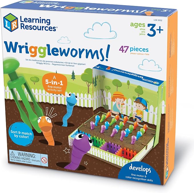 Learning Resources Wriggleworms Fine Motor Activity Set - Montessori Sensory Bin Toys, Gross Motor Skills, Toddler Games, Color Sorting, Preschool Classroom Must Haves, Gifts for Boys and Girls