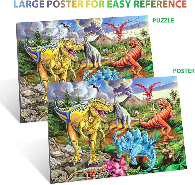 Puzzles for Kids Ages 4-8, 6-8, 8-10, Jigsaw Puzzles 100 Piece Big Dinosaur Floor Puzzle for Kids Children Educational Toys for Little Boys and Girls