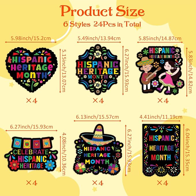 Dvbonike 24Pcs Hispanic Heritage Month Crafts for Kids - Color Your Own Spanish Craft Kit Latino American National Decor Coloring Card DIY Drawing Party Gifts Home Classroom Art Activity Supplies