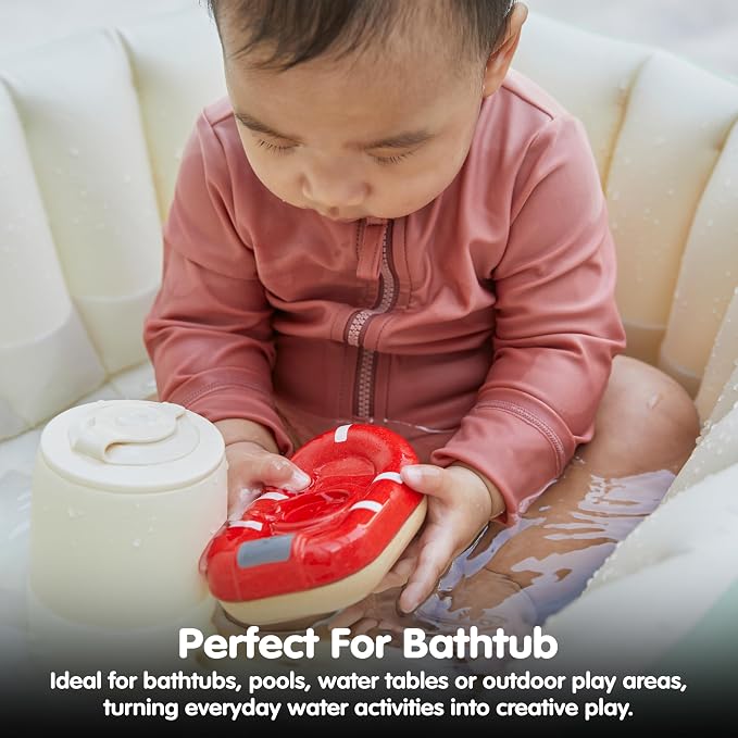 PlanToys® Wooden Whitewater Raft, Waterproof Kids Bath & Water Play Toy | wooden whitewater raft, waterproof bath water play, montessori imaginative coordination, sensory development, kids toy set