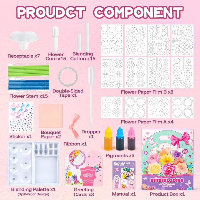 Mimiblooms Paper Flowers Science Kit for Girls for Girls 6 7 9 10 11 Years | Magic Flower Paper Color Science Dyeing Kit, Arts&Crafts for Kids Age 8-12, Science Experiments Color Changing for Girls