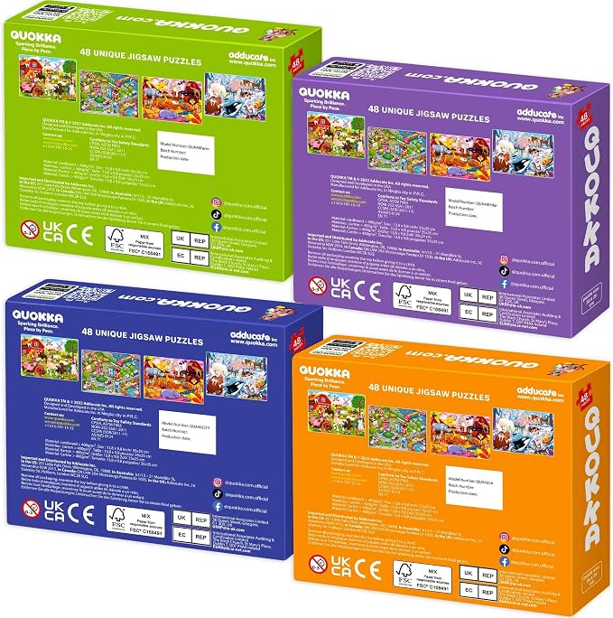 48 Piece Puzzles for Kids Ages 4-6 - 4 Jigsaw Kids Puzzles Ages 3-5 | Farm Animals Learning Puzzles for Preschool Kids Ages 4-8 - Educational Children Toy for Boys and Girls