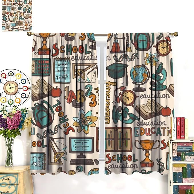 Science Blackout Curtains, Chemistry Science Pharmacy Research Rod Pocket Window Drapes for Kids Girls Boys Bedroom Living Room Set 2 Panels,42x63 Inches