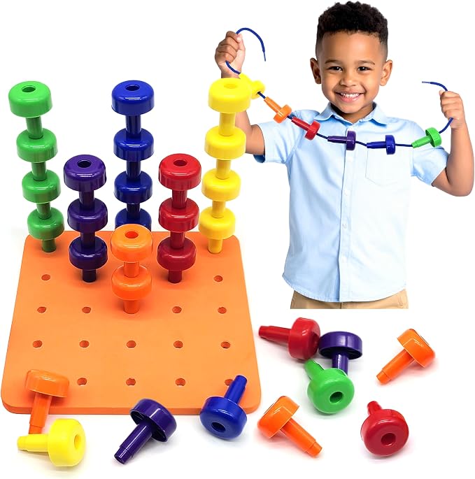 Blu Jay Foam Peg Board Toy - 36 Pegs, Foam Board, Lacing String, Storage Bag - Occupational Therapy Toys - Fine Motor Skills Toys for Toddlers and Kids (Orange)