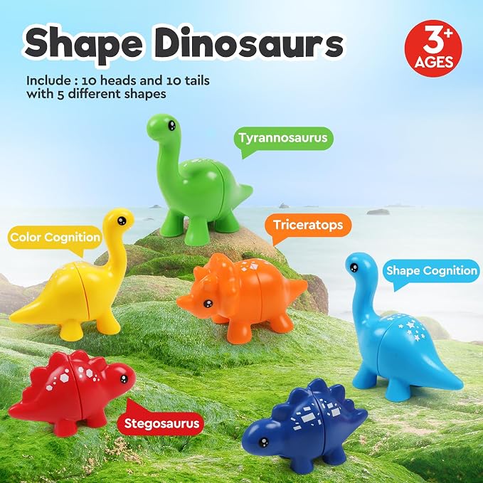 GKDOMS Montessori Matching Dinosaurs Snap and Pattern Match Learning Toy | 10pack, Matching & Sorting Game, Sensory Toy, Preschool Learning Activities, Educational Gifts, Ages3+