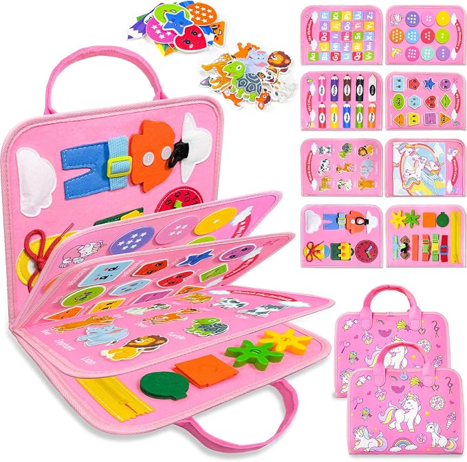 Walenty Busy Board Montessori Toys for Toddler Girl Birthday Gifts | Busy Book for Toddlers, Learning Educational Toy, Airplane Car Travel Toy, Fine Motor Skills Sensory Toys, Toddler Activities