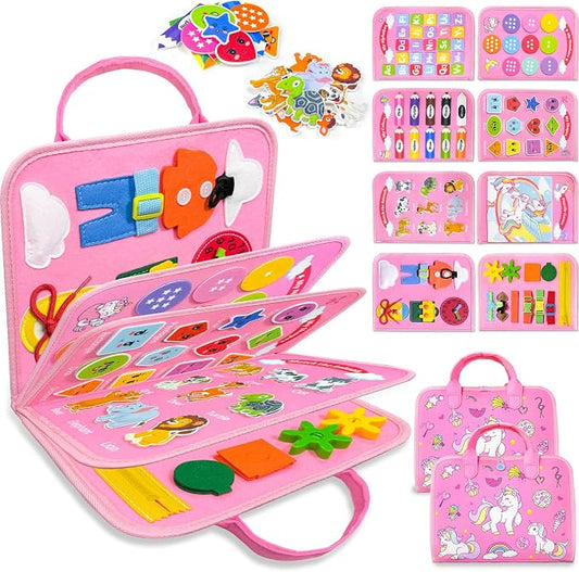 Walenty Busy Board Montessori Toys for Toddler Girl Birthday Gifts | Busy Book for Toddlers, Learning Educational Toy, Airplane Car Travel Toy, Fine Motor Skills Sensory Toys, Toddler Activities